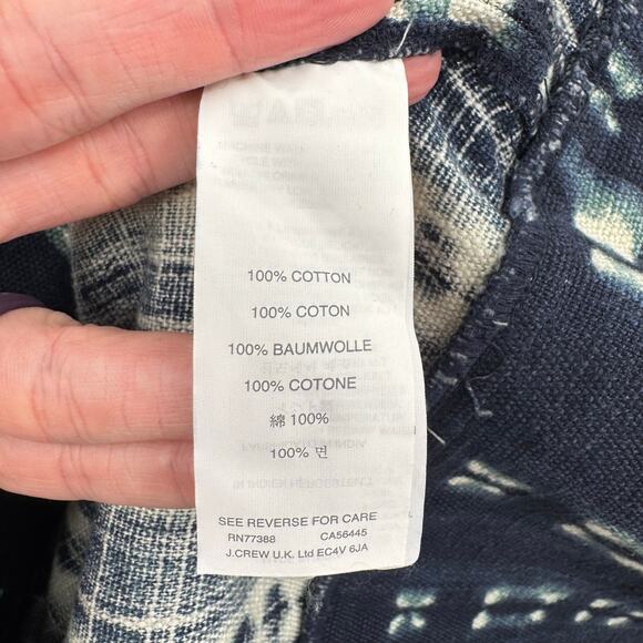 J. Crew Navy Blue Tie Dye Print Woven Canvas 100% Cotton V-neck Sheath Dress - Picture 11 of 12